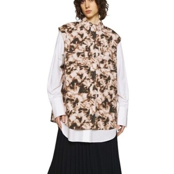 New SAMSOE SAMSOE Oversized Sleeveless Button Down Shirt Camo Clay Size XXS - Picture 4 of 16